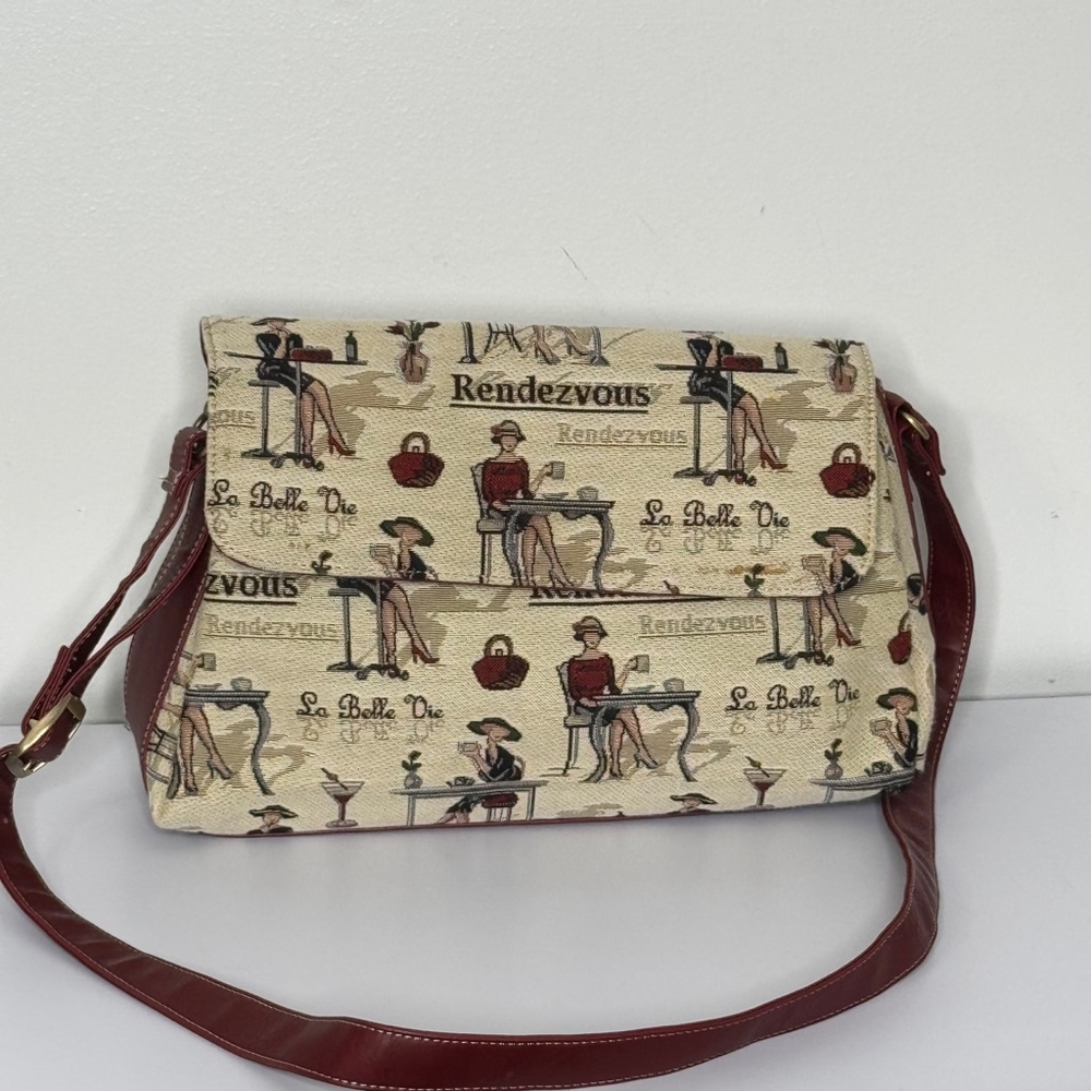 Signare Tapestry Design Burgundy Cream Shoulder Bag